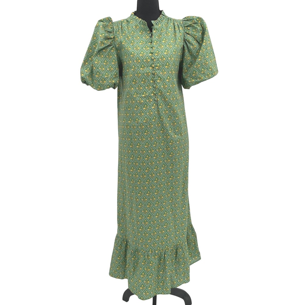 Hyacinth House Tuckernuck Green Diamond Floral Mimi Maxi Dress Size M Boho